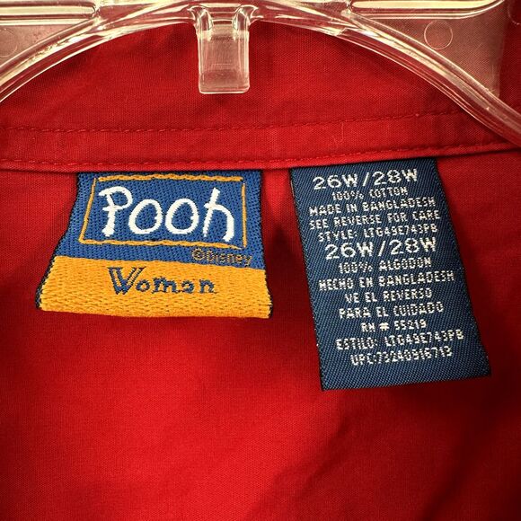 Pooh Disney Blouse‎ 26W/28W Embroidered Eeyore Red Button Shirt Top 3/4 Sleeve - Picture 6 of 9